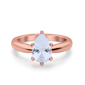 14K Rose Gold Solitaire Teardrop Simulated Cubic Zirconia Wedding Ring Size-7